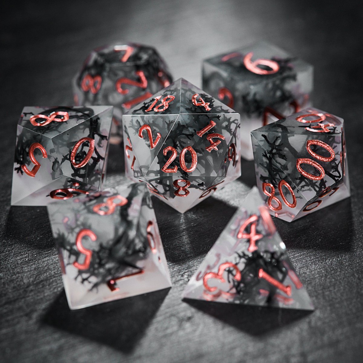 What color would you love to see these dice inked in?🎲😍😊

#dnd #ttrpg 

➤ crystalmaggie.com/products/black…