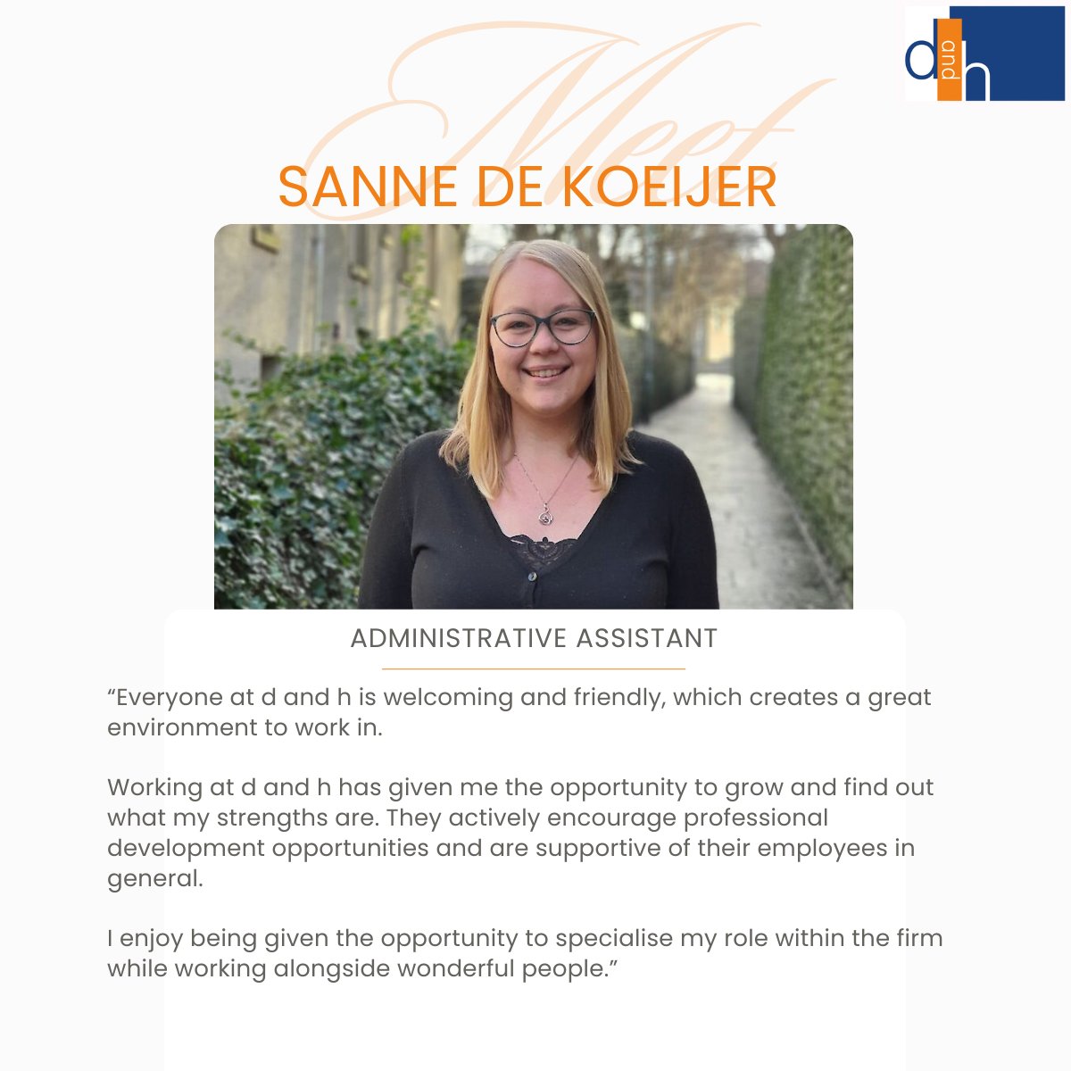 🌟 Meet the Team – Sanne de Koeijer 🌟

Sanne joined d and h in January 2023. After moving to Orkney in 2020, she completed her degree in Culture and Heritage with Gaelic Studies at the University of the Highlands and Islands.