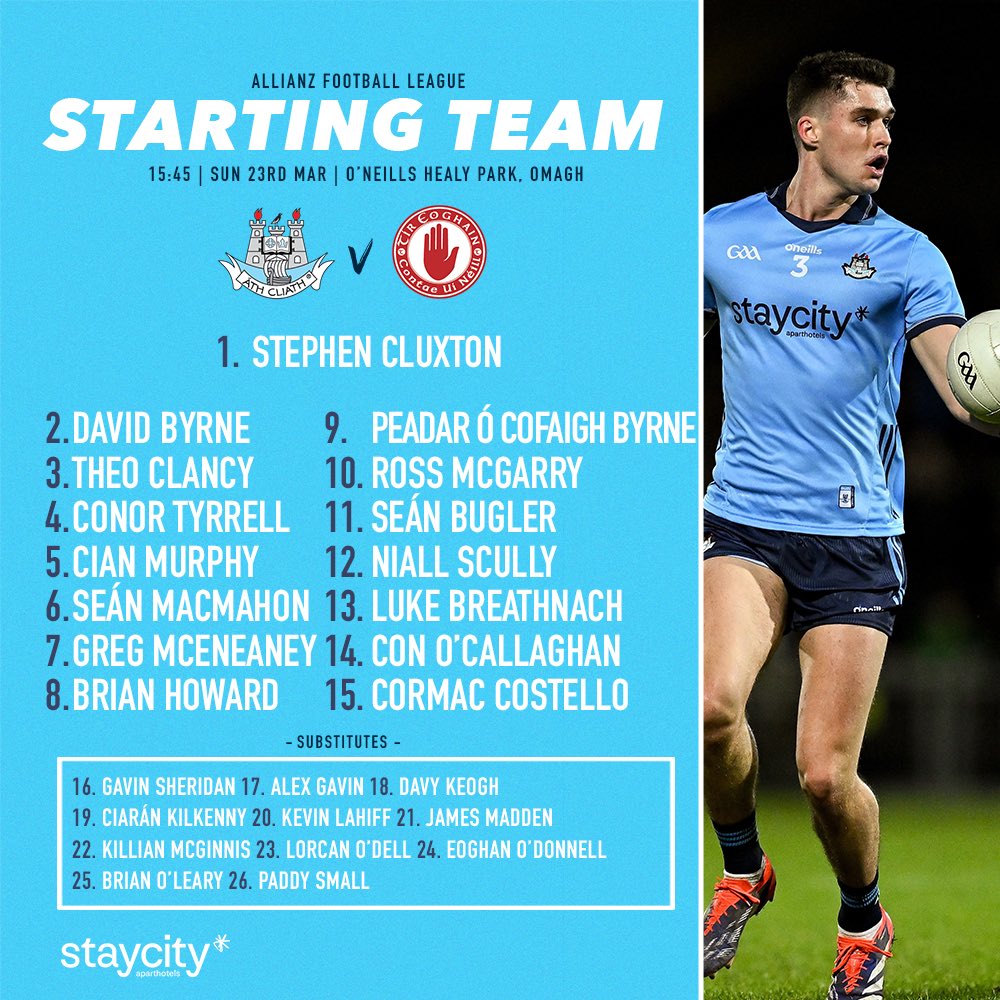 A look at the Dublin panel in full for this afternoon’s clash with Tyrone 👕

#UpTheDubs