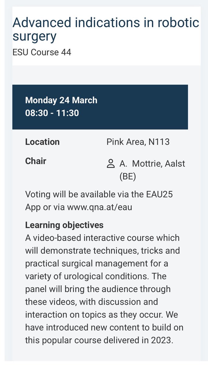 Benoît Peyronnet (@bpeyronnet) on Twitter photo Still time to register for our course tomorrow morning on robotic recons and functional with the great <a href="/alexmottrie/">Alex Mottrie</a> <a href="/bmcg22/">Barry McGuire</a>
And as a bonus a very special guest… I’ll give you a clue: godfather of robotic recons coming from across the ocean 😎
Make sur to be there! #EAU25 Still time to register for our course tomorrow morning on robotic recons and functional with the great <a href="/alexmottrie/">Alex Mottrie</a> <a href="/bmcg22/">Barry McGuire</a>
And as a bonus a very special guest… I’ll give you a clue: godfather of robotic recons coming from across the ocean 😎
Make sur to be there! #EAU25