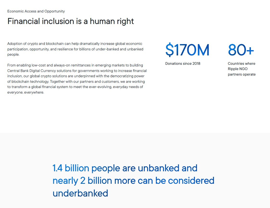 $XRP is built for more than speculation. IT'S BUILT FOR ACCESS

1.4 billion people have no access to banking. 
Another 2 billion are barely included.

This isn’t a stat. IT'S A BROKEN SYSTEM

Ripple is building crypto infrastructure that works for EVERYONE 

Low-cost, always-on