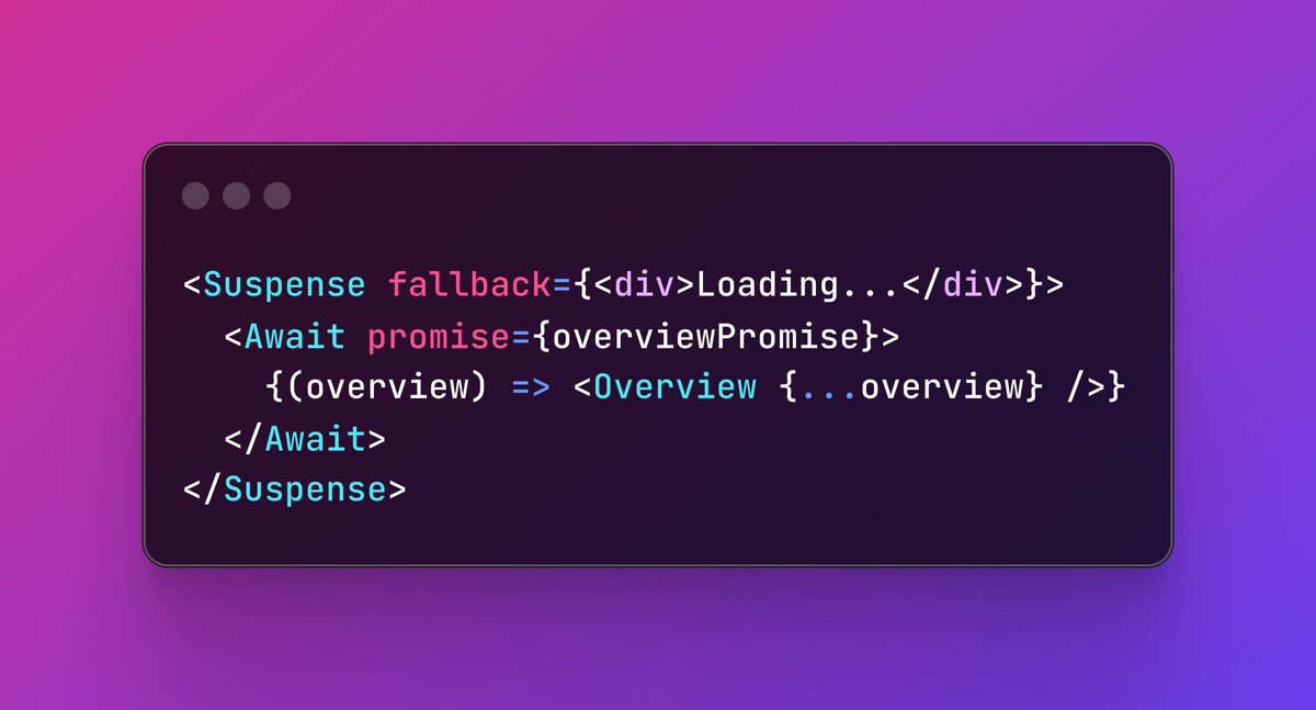 RaviCoding's tweet image. I hadn't seen this &amp;lt;Await&amp;gt; component pattern before. pretty cool! Also nice that's native to @tan_stack start.