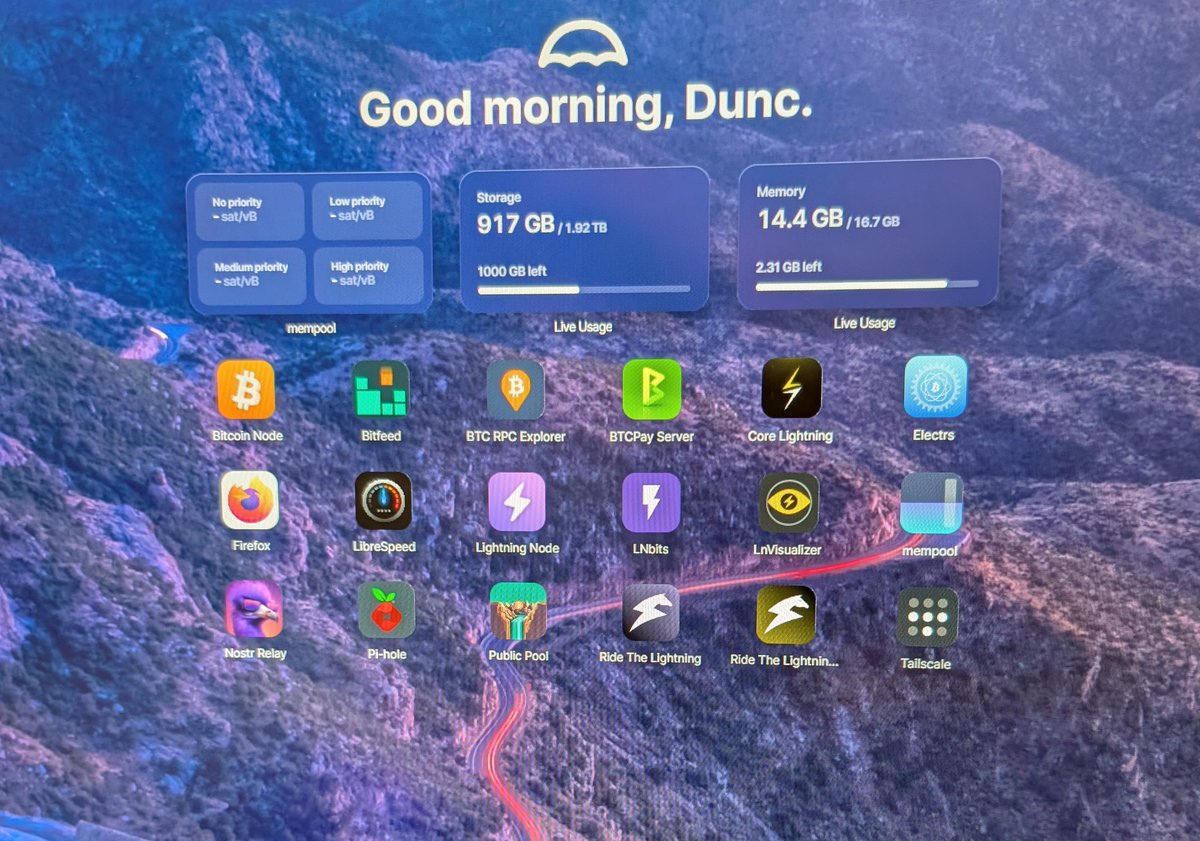 Want to solo mine Bitcoin like a badass?

Run your own node.

I use <a href="/umbrel/">Umbrel ☂️</a> but <a href="/start9labs/">Start9</a> is also great.

Steps:
• Get a computer (or virtual machine)  (2TB drive recommended)
• Install Umbrel
• Install Bitcoin Core (from within Umbrel)
• Install Public Pool (from with