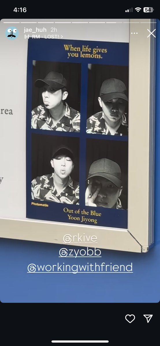 RMIndiaOfficial's tweet photo. @/rkive at Photographer Yoon Jiyong’s “Out of the Blue Exhibition”

Context - RM has taken pics at a photo-booth in the exhibition

#BTSRM #방탄소년단RM https://t.co/juLdDfUWL7
