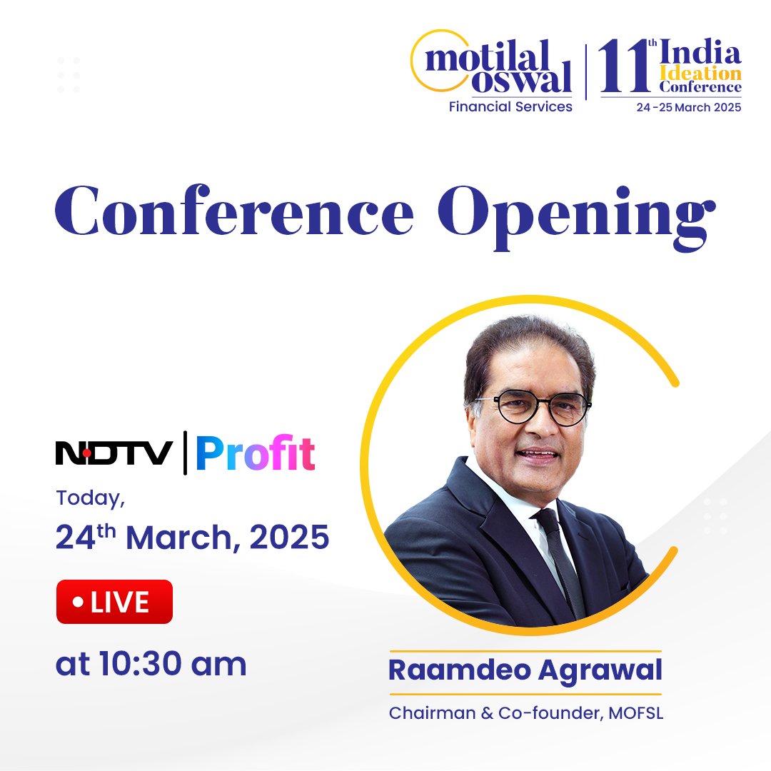 MotilalOswalLtd's tweet image. The wait is over!
The 11th India Ideation Conference opens its doors today.
Watch @Raamdeo Agrawal, Chairman &amp;amp; Co-founder, MOFSL LIVE from the conference today at 10:30 am with @NDTVProfitIndia 
#MOIdeationConference #midcaps #equities