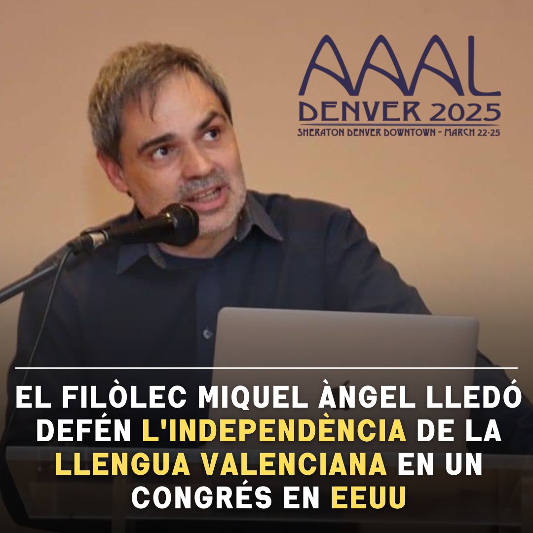 🇺🇸🗣️El filòlec Miquel Àngel Lledó defén l’independència de la llengua valenciana en un congrés en EEUU  
 
➡️Este dumenge, l’acadèmic i doctor en Filologia Miquel Àngel Lledó presenta un pòster en Denver (Estats Units) durant la convenció de la 
American Association for Applied