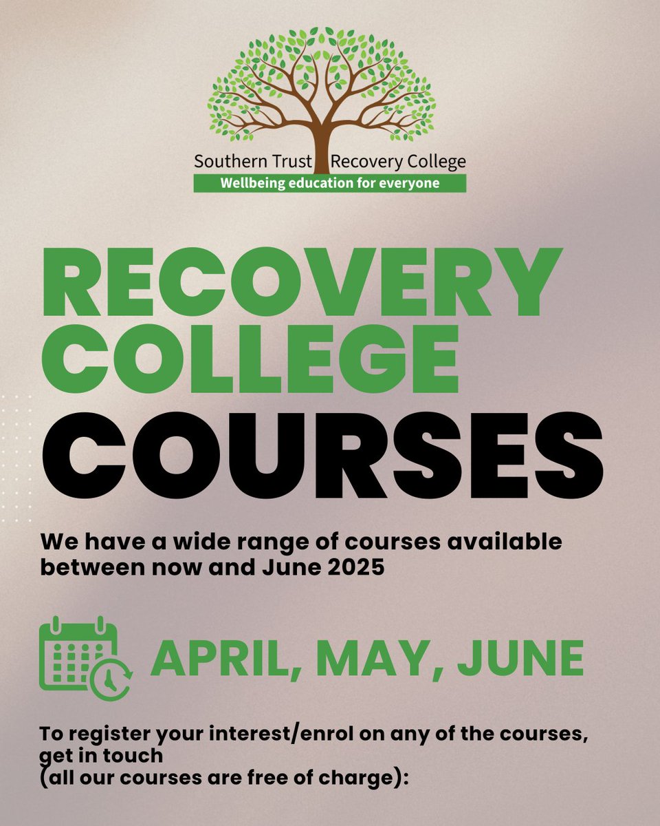 We have a wide range of courses available between now and June, see full list via the link below and then register your interest.
southerntrust.hscni.net/services/menta…
#TeamSHSCT