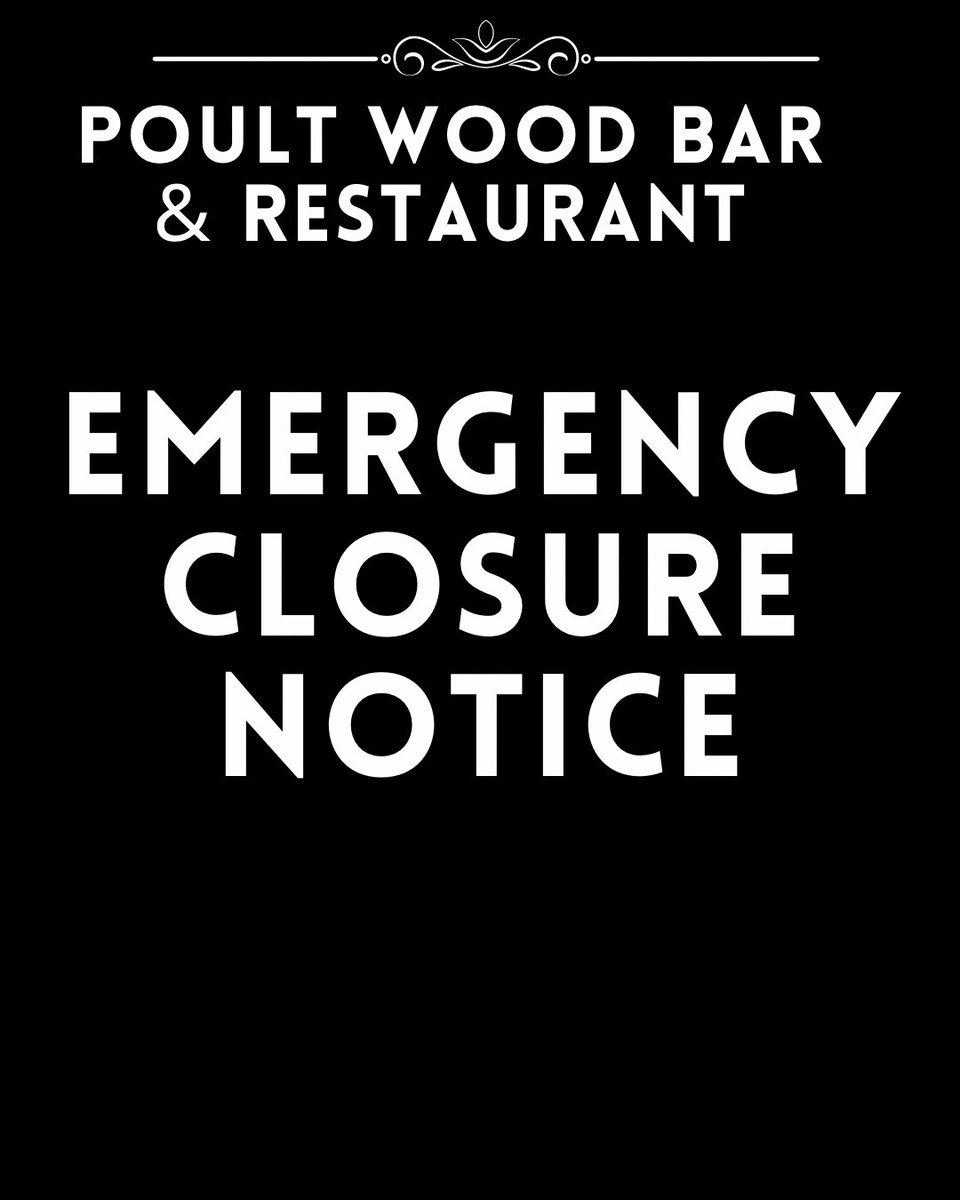 🚨 URGENT NOTICE: TEMPORARY CLOSURE TODAY 🚨

Due to a major failure at the water power station, Poult Wood Bar &amp; Restaurant is closed today. 

We’ll keep you updated as soon as we have more information on reopening. 

Please share this message to help spread the word.