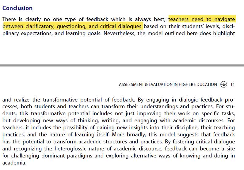 bastrimbos's tweet photo. Dialogism in feedback literacies: a critical review: https://t.co/ik8ADf9b2s
"What, then, does dialogue mean within the context of feedback literacy?"
"... the provision of external feedback is only half the story, ..."
#internaldialogue #feedbackliteracy https://t.co/cZtvNjww5g