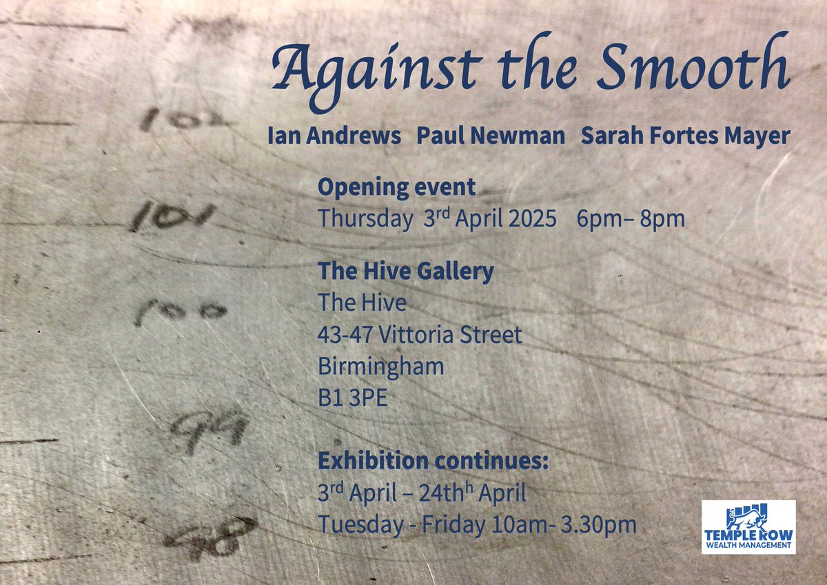 Ian Andrews, Sarah Fortes Mayer, Paul Newman
Hive Gallery, 43-47 Vittoria St, Birmingham B1 3PE
Opening Event Thurs 3rd April 6-8pm
react against the smooth and seamless notions of perfection in the atomic level, the cellular and the psychological and physical worlds we inhabit.