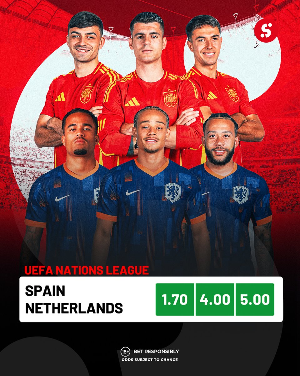 SportyBetNG's tweet photo. Spain and Netherlands go lock horns again for the second leg after their hot 2-2 first-leg showdown. Who go take the final step to the semis?

Who you dey back? 💥⚽

Play With The Big Boys 👇 
https://t.co/nh20pdM2De

#ESPDEN https://t.co/u4Z7PnhD7F