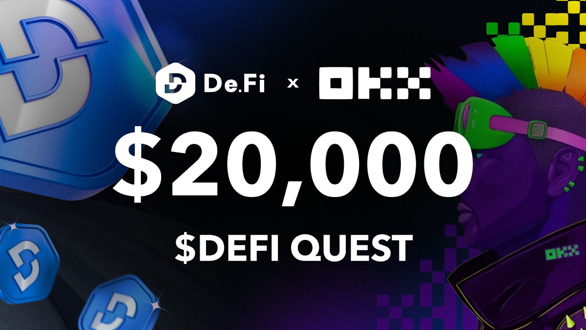De.Fi (@defi) on Twitter photo We’ve partnered with <a href="/okx/">OKX</a> to host a $20,000 $DEFI Quest🚀
Start: NOW
End: March 27th
Complete simple tasks and get a chance to WIN BIG🔥
👉 okx.com/web3/giveaway/… We’ve partnered with <a href="/okx/">OKX</a> to host a $20,000 $DEFI Quest🚀
Start: NOW
End: March 27th
Complete simple tasks and get a chance to WIN BIG🔥
👉 okx.com/web3/giveaway/…