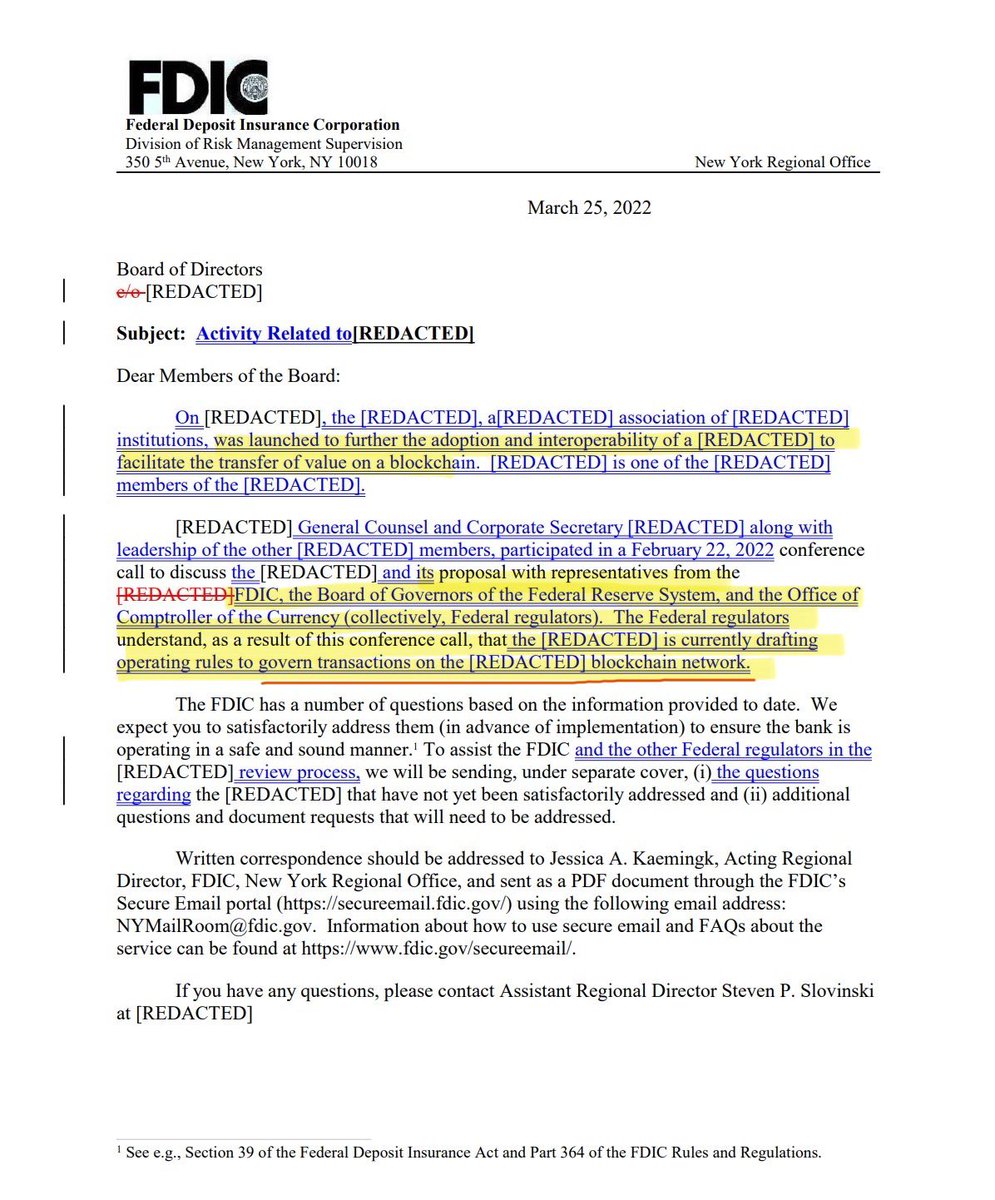 ‼️UNREDACTED OPERATION CHOKEPOINT 2.0 LETTERS REVEAL THAT FEDERAL REGULATORS ARE PREPARING TRANSACTION RULES FOR ONE SPECIFIC BLOCKCHAIN NETWORK‼️