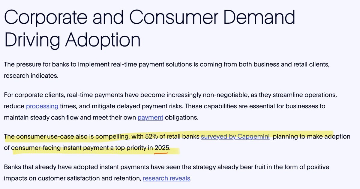 Retail facing instant payments—> prioritized in 2025.⏰