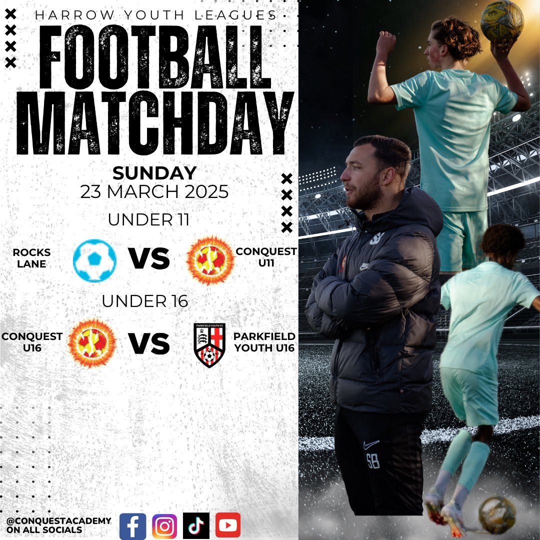 ⚔️MATCHDAY

2️⃣ Only two fixtures in the academy today! 

-

💭Do you want to be part of  Conquest Academy?

🌟Join the journey. Drop us a DM or hit link in bio to register interest! 

#ConquestAcademy #PlayTheConquestWay #Football #FootballAcademy #RaisetheStandards