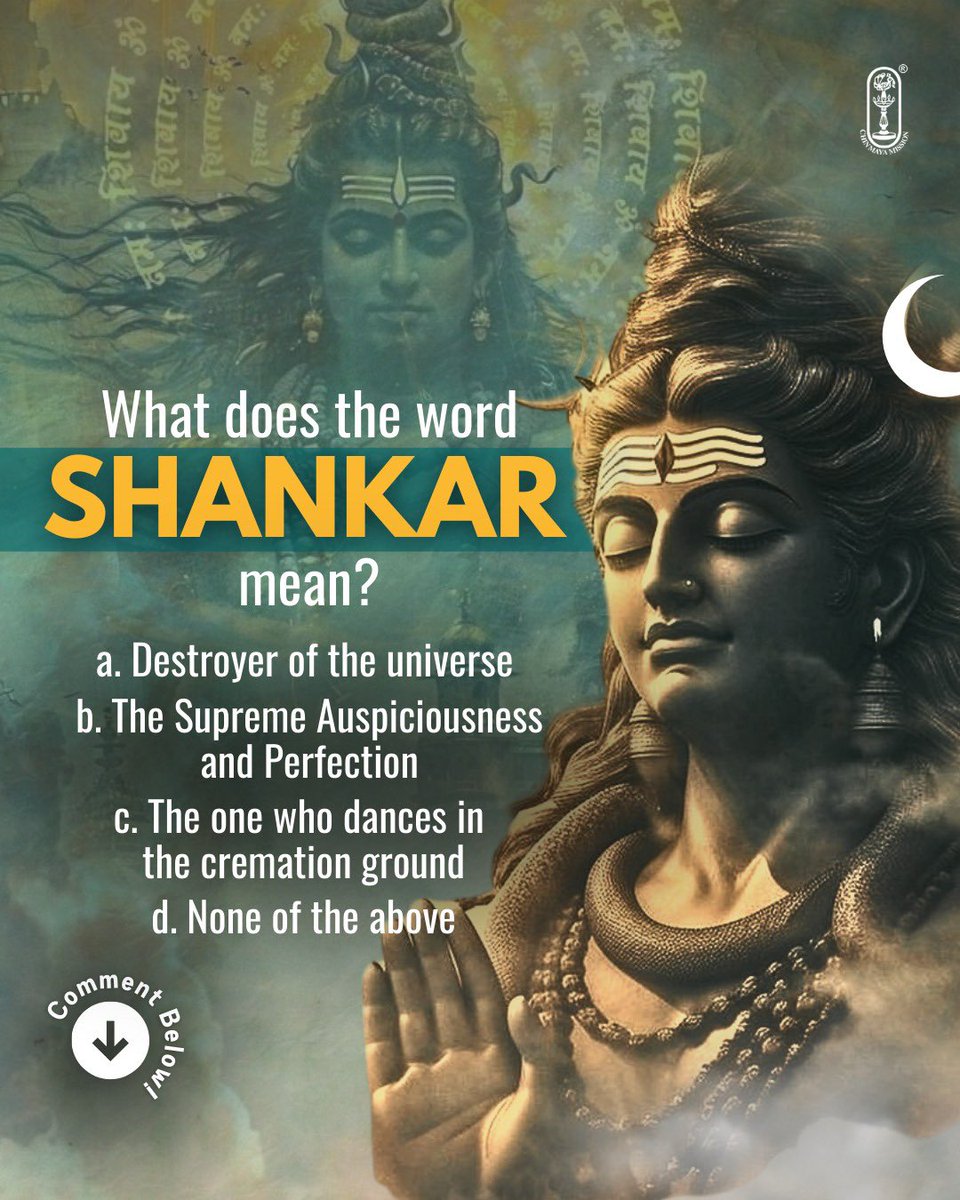 ChinmayaMission's tweet photo. Comment below the right answer!
#chinmayamission #swamichinmayananda #shivshankar #shankar #quiznight #quizinstagram #quiztime #quizoftheday #gkquestion #gkfacts #gkquestions #ancientwisdom #hindugod #spiritualquiz #doyouknow #quotestag #dailyquotesforyou #quizzes #quizzing https://t.co/TRD00CxVlj