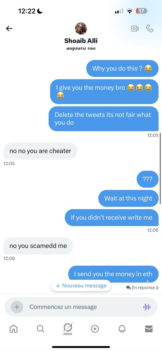 Mais montre les messages depuis le début fdp va, je vais pas t’envoyer 2 fois la thunes alors que tu vas sûrement la recevoir dans quelques heures putain c’est dingue ça 

Grâce à Nostra le mec vient de se faire 120$ putain de scammer va