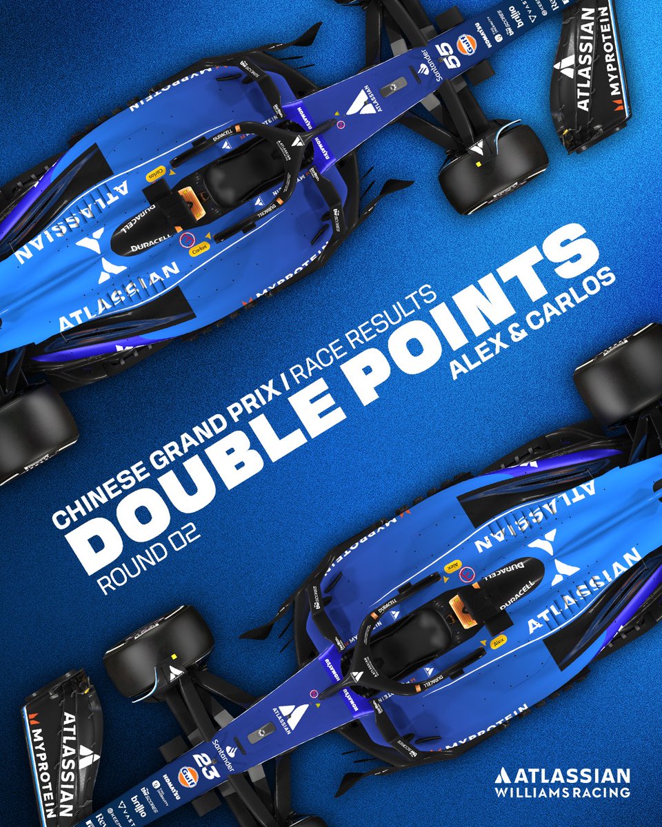 DOUBLE POINTS IN SHANGHAI 🤩

Following the disqualification of cars 16, 10, and 44, Alex and Carlos are promoted to P7 and P10 resulting in double points and Carlos' first points for the team 💙