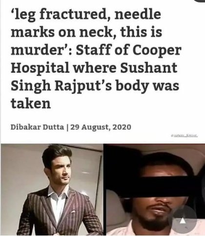 Sushxrabbit's tweet photo. No Parallel To SSR Case

Hello respected @CBIHeadquarters &amp; @Copsview 

Did you record this man's statement??

And did you also record this past eye witnesses statement ??

Break your silence.... We are waiting for it 

#ArrestRheaChakraborty 
#JusticeForSushantSinghRajput https://t.co/43DlRusuA6