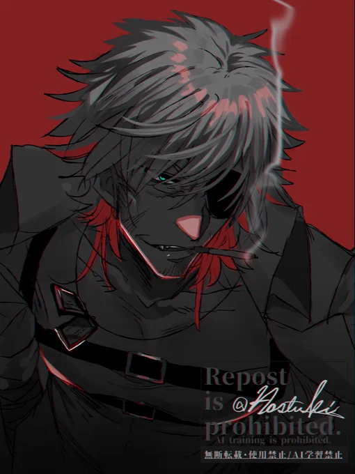 #自作で最も性癖を詰め込んだキャラ
これはルドルフ
長髪/(元)軍人/ハーネス/眼帯/男前系統/インナーカラーヘア/喫煙者/戦闘狂/強気/手袋/切れ長の目/雄っぱい 等々 