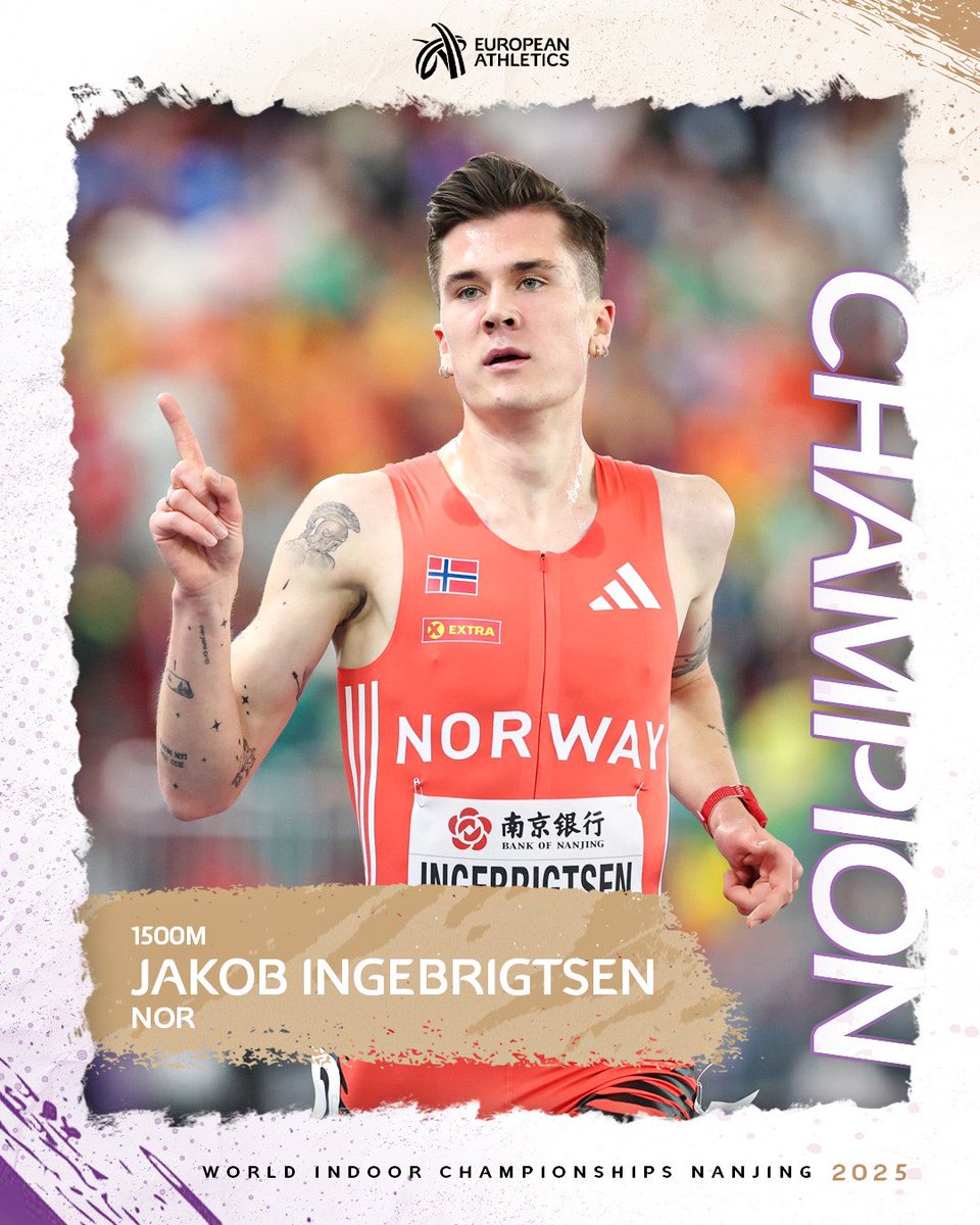 EuroAthletics's tweet photo. Who else but Jakob? 😎 

The double world indoor champion in Nanjing! 🥇🥇 

#WorldIndoorChamps https://t.co/7Zqm2kl0xc