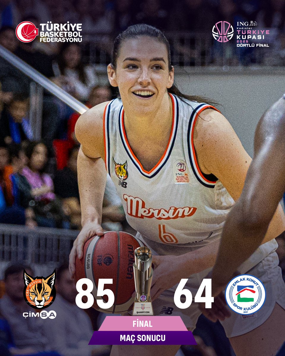 TBF (@tbf) on Twitter photo ING Kadınlar Türkiye Kupası 2025 Şampiyonu Çimsa ÇBK Mersin! 🏆
Maç boyunca kontrolü bırakmayarak skor üstünlüğünü elinde tutan <a href="/CBKMersin/">ÇİMSA ÇBK Mersin</a>, <a href="/emlakkonutsk/">Emlak Konut SK</a> karşısında 85-64’lük skorla galip gelerek kupaya uzanan taraf oldu.
#INGKadınlarTürkiyeKupası2025 ING Kadınlar Türkiye Kupası 2025 Şampiyonu Çimsa ÇBK Mersin! 🏆
Maç boyunca kontrolü bırakmayarak skor üstünlüğünü elinde tutan <a href="/CBKMersin/">ÇİMSA ÇBK Mersin</a>, <a href="/emlakkonutsk/">Emlak Konut SK</a> karşısında 85-64’lük skorla galip gelerek kupaya uzanan taraf oldu.
#INGKadınlarTürkiyeKupası2025