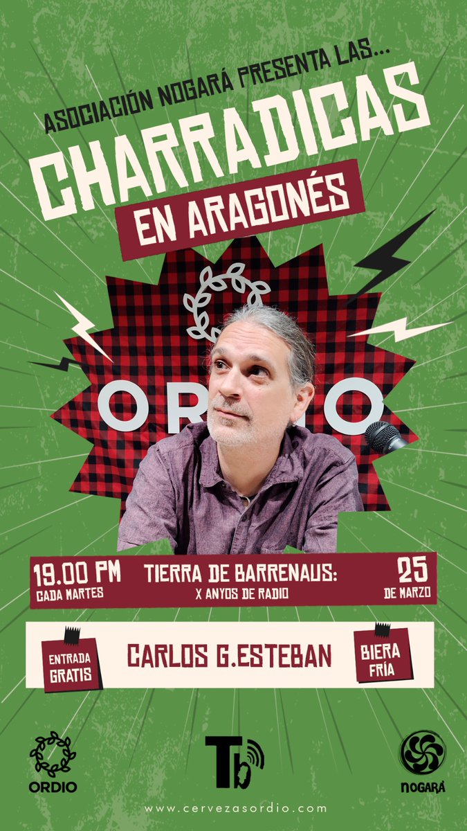 🗣️ Este martes contaremos con #CarlosGEsteban en as charradicas de <a href="/cervezasordio/">ᴏʀᴅɪᴏ</a> en #aragonés
✍🏻🎙️ Escritor, radiodifusor, bloger, ... mientres tantos anyos vinculau a o mundo de l'aragonés