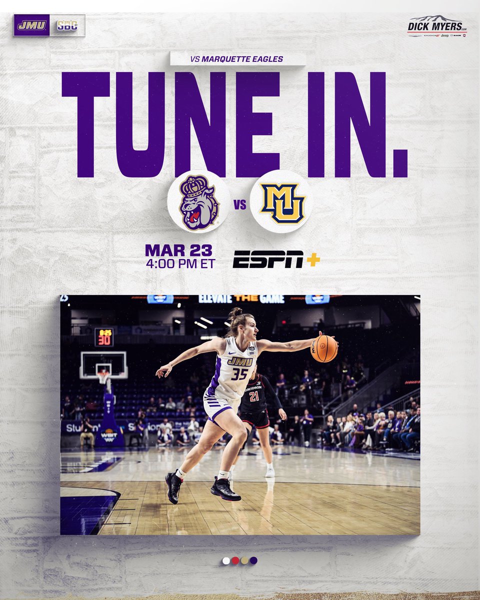 Tune in to watch <a href="/JMUWBasketball/">JMU Women's Basketball</a> play their next game in the Women’s Basketball Invitational Tournament! We’ll be waiting for you on ESPN+ at 4PM today!