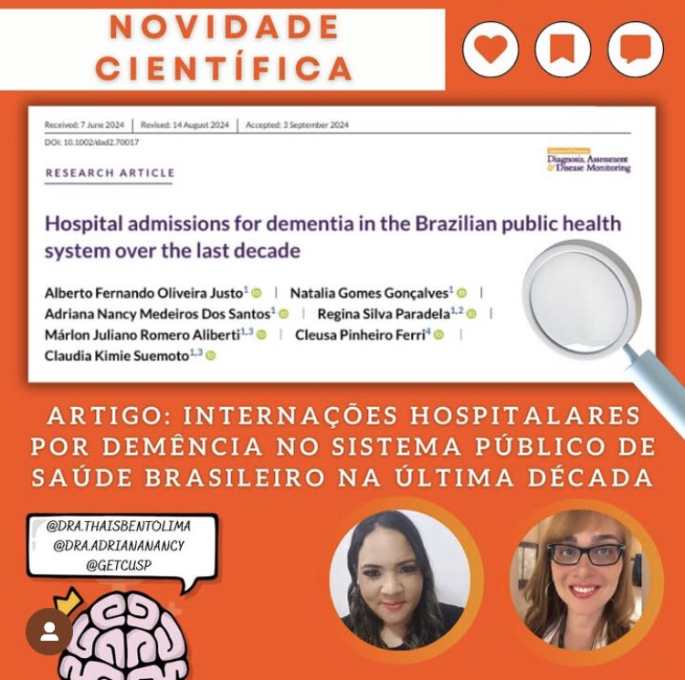 AdrianaNancyMed's tweet image. Check out our article, in which we investigated hospitalization and mortality rates related to dementia in Brazil, comparing the years 2010 and 2019.
Enjoy the free reading!
lnkd.in/dmDvekXS