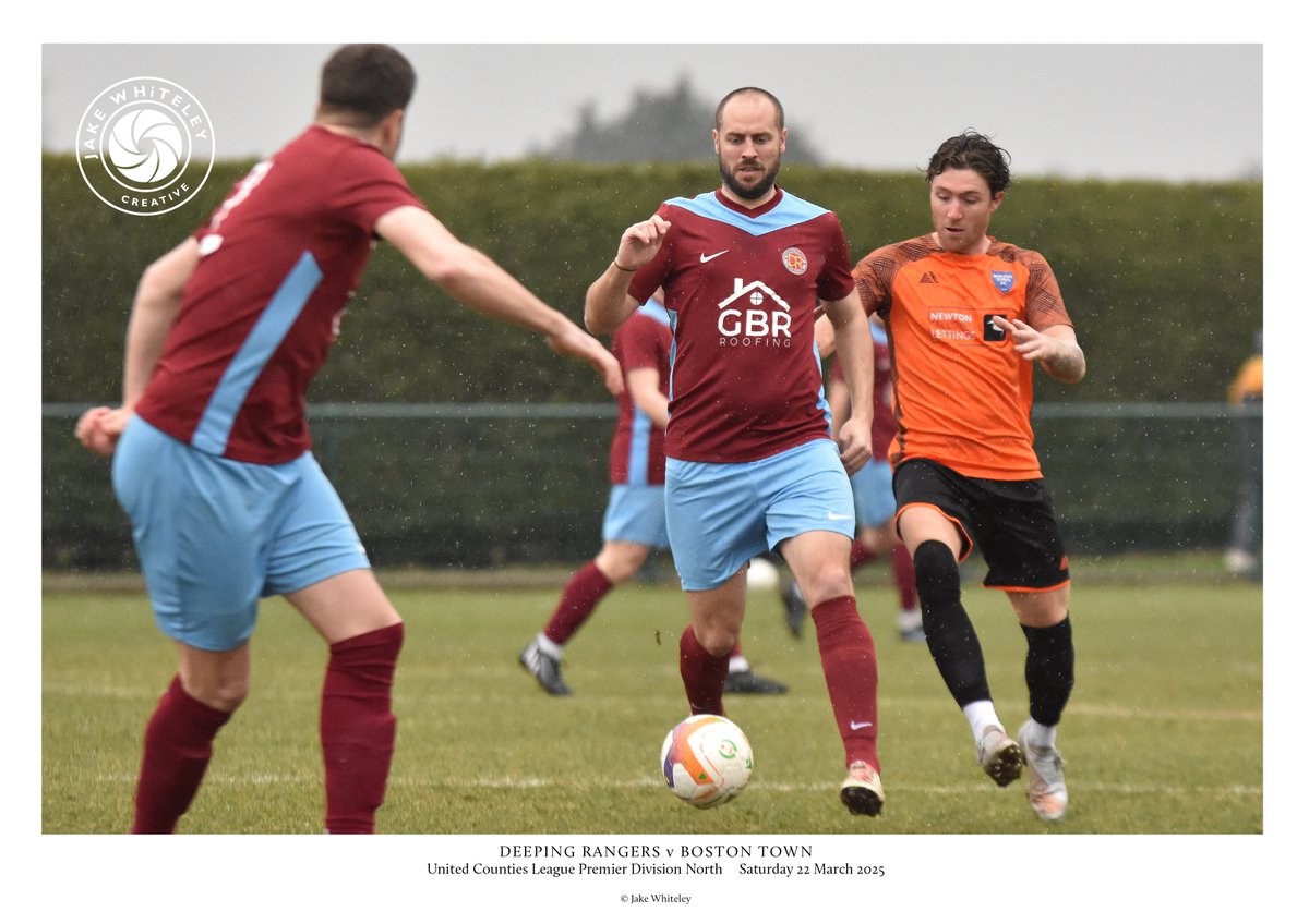 thejakewhiteley's tweet photo. First-half match-action from the @utdcos #PremNorth local derby on Sat 22/3/25 between @DeepingRangers v @bostontownfc - biblical downpour didn't spoil the fun/entertainment: match ended honours even, 1-1!... @deepingblade https://t.co/Flv7FmKbfY