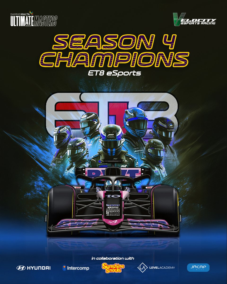 Congratulations to <a href="/ET8eSports/">ET8</a> on successfully defending their <a href="/gamingmalta/">GamingMalta Foundation</a> Ultimate Masters title! 🏁

Their season in numbers:

371 points 📈
3 Wins 🏆
2 Fastest Laps 💨
8 Podiums 🍾

#GamingMalta #UltimateMasters #SimRacing #F1Community