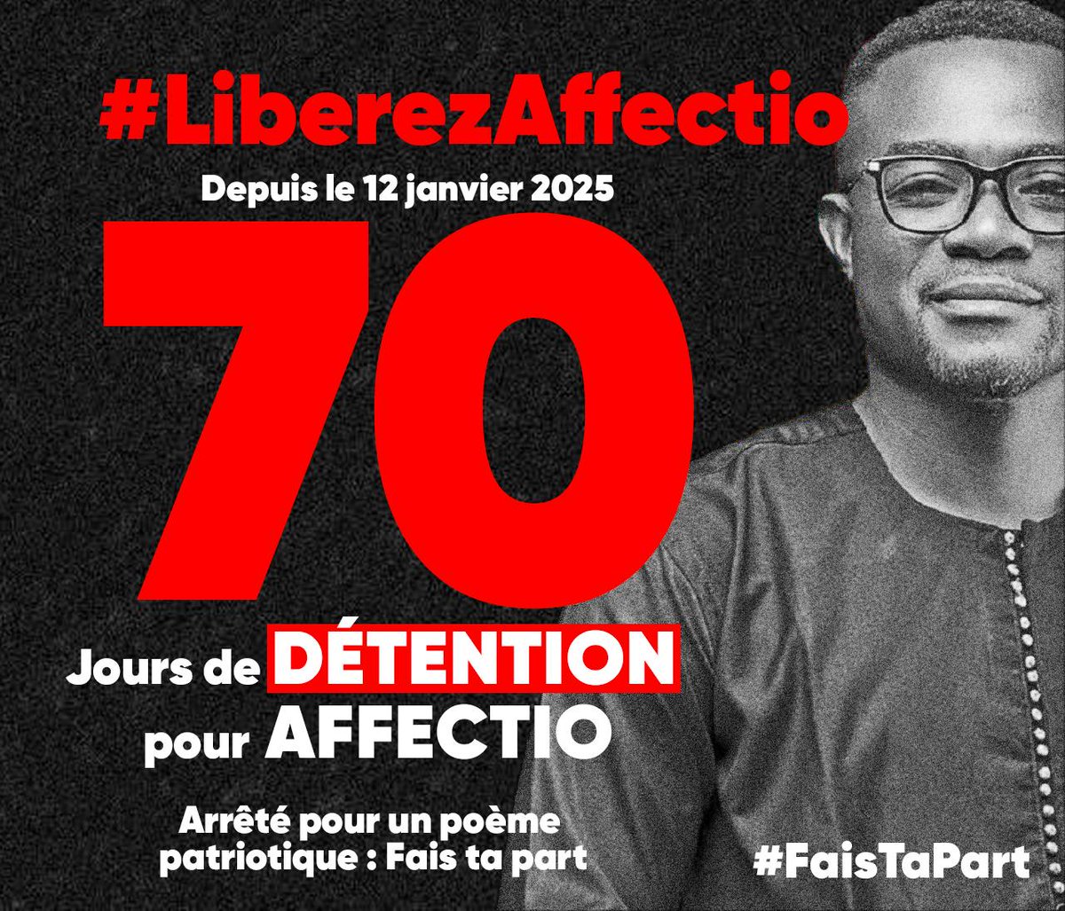 BibiPacome's tweet photo. On ne construit pas un état de droit et une démocratie avec une justice à double vitesse et qui exacerbe le sentiment d'injustice. 

#Togo🇹🇬 Des gens ont été impliqués dans des scandales financiers concernant des deniers publics s'élevant à des milliards de FCFA, dans des d'homicides, dans ce pays, mais ils n'ont pas été mis en prison, même pas en détention préventive. 

Cependant, pour un poème, le frère Honoré Sitsopé Sokpor dit Affectio est arrêté comme un criminel et placé en détention provisoire depuis 70 jours. Il a même été placé en isolement. Pour un poème. 

#LiberezAffectio