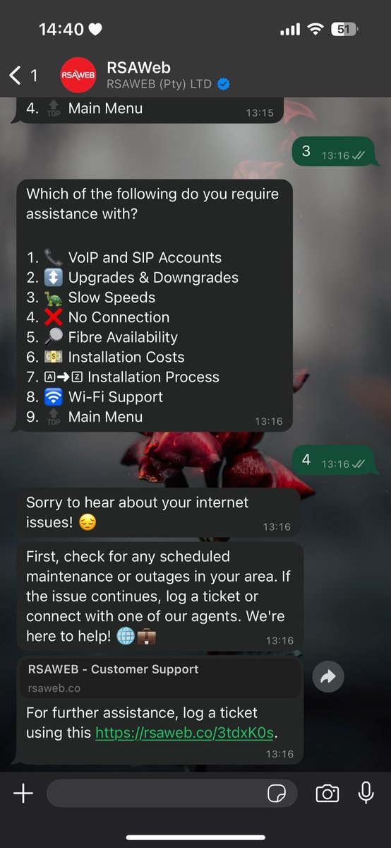 Why do I even bother with <a href="/RSAWEB/">RSAWEB</a> reported an issue with my internet connection, was asked to log a ticket and still no response/contact from them to resolve, it’s over an hour now?