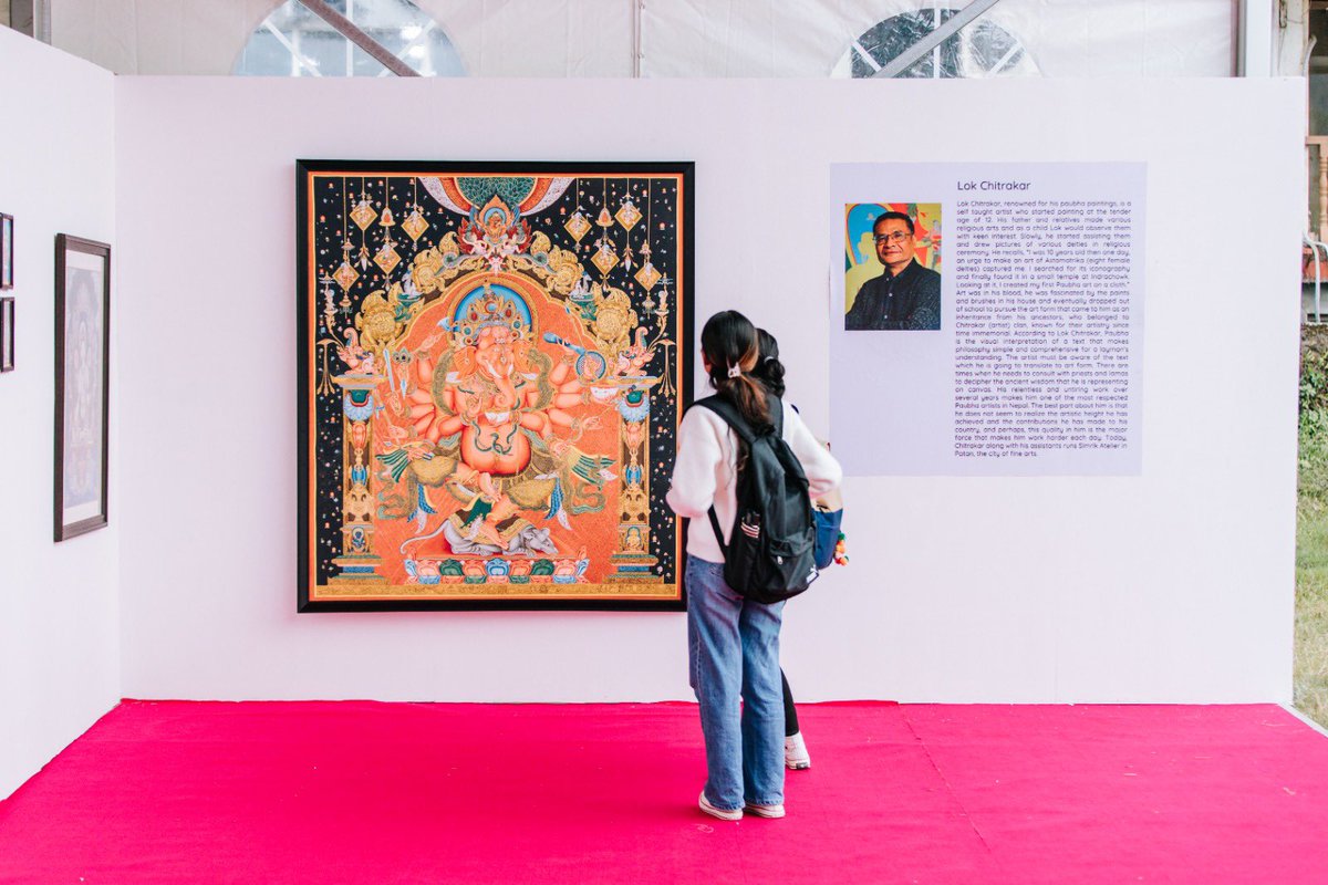 A mesmerizing paubha painting by master artist Lok Chitrakar, exhibited at the Ncell Foundation Nepal Literature Festival.