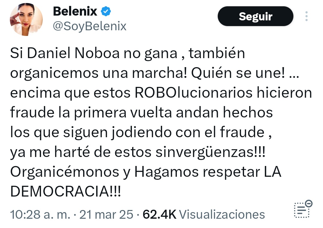 KatikMacas's tweet image. Amplificadora de la derecha oligárquica de Ecuador llamando a una marcha 😂
Dónde irán a marchar? Cómo lo irán a hacer? Con labiales en mano?
Ante este anuncio nadie dice nada, pero si alguna vocería de pueblos, sectores sociales populares lo hacía, ya era escándalo en 🇪🇨.