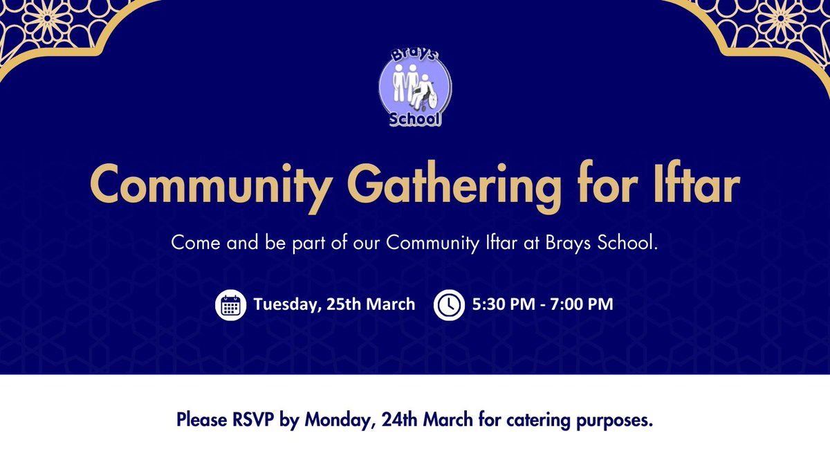 Brays Community Iftar - Remember to let us know how many will be attending by tomorrow for catering purposes. We can't wait to celebrate with you all! 🕌❤️ #BraysIftar