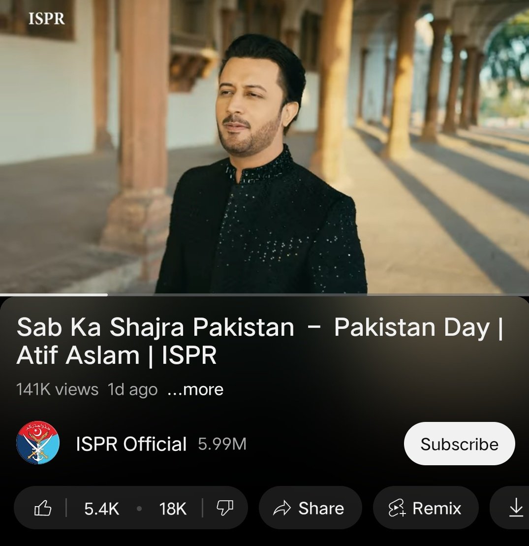 _DreamGirlll_'s tweet photo. When Atif Aslam sings for ISPR, 18k people dislike it while only 5.4k like it. This isn’t just about a song—it’s a reflection of awareness. Numbers speak louder than words. #Think #AwarenessMatters #Pakistan https://t.co/UZqxN7FYW3
