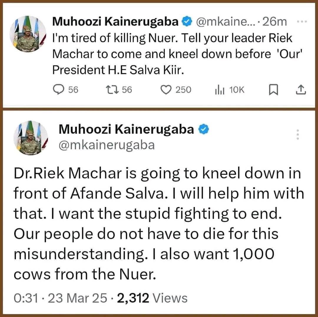 Yoal_Gatkuoth's tweet image. I am sure the international community is aware of Uganda’s chief of staff action in South Sudan. Human rights bodies must be aware of this gross human rights violation committed by @UPDF of Uganda and #SSPDF of South Sudan in #Nasir #Ulang #Longechuk