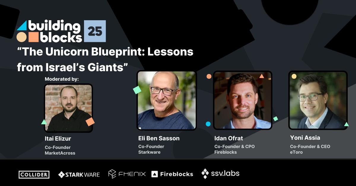 Itai Elizur (@itaielizur) on Twitter photo Will the next Wiz come from the #web3 space? How has running a global focused start up from Israel changed?
Come join me at hashtag <a href="/BuildingBlock_s/">Building Blocks TLV</a> where i will host a panel with three all star CEOS:
- <a href="/yoniassia/">Yoni Assia</a> of <a href="/eToro/">eToro</a>
- <a href="/EliBenSasson/">Eli Ben-Sasson</a> of <a href="/StarkWareLtd/">StarkWare 🐺🐱</a>
- <a href="/IdanOfrat/">Idan Ofrat</a> of Will the next Wiz come from the #web3 space? How has running a global focused start up from Israel changed?
Come join me at hashtag <a href="/BuildingBlock_s/">Building Blocks TLV</a> where i will host a panel with three all star CEOS:
- <a href="/yoniassia/">Yoni Assia</a> of <a href="/eToro/">eToro</a>
- <a href="/EliBenSasson/">Eli Ben-Sasson</a> of <a href="/StarkWareLtd/">StarkWare 🐺🐱</a>
- <a href="/IdanOfrat/">Idan Ofrat</a> of