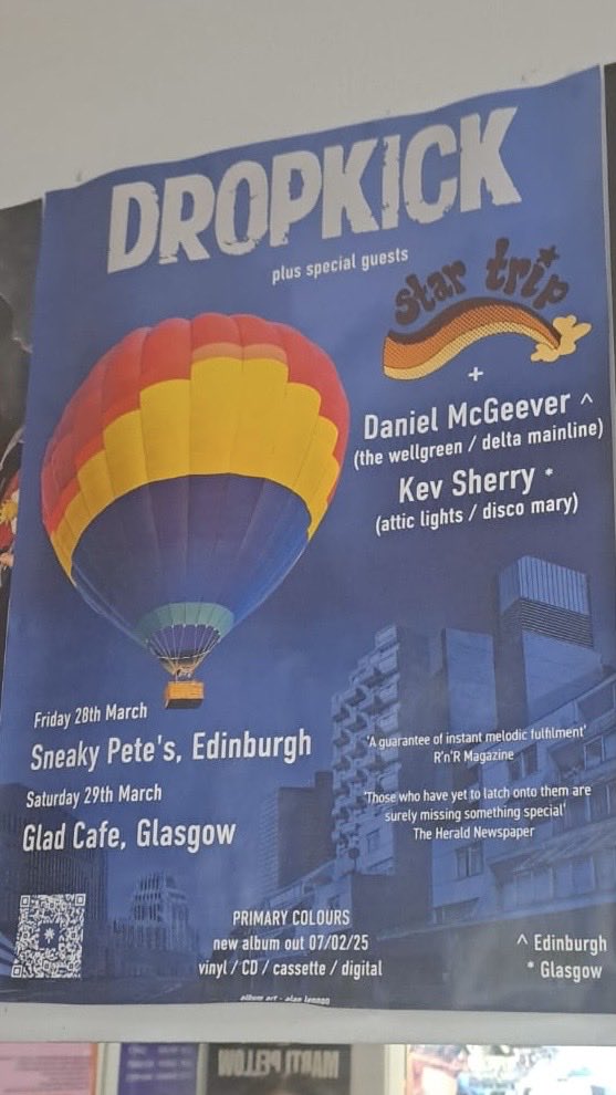I’ve been spotted hanging around/on the wall of a lady’s toilet in Edinburgh. Which means I’m playing my first ever solo show at The Glad Cafe in Glasgow this Sat 29th March supporting ⁦<a href="/dropkickmusic/">Dropkick</a>⁩ and Star Trip! See u there!