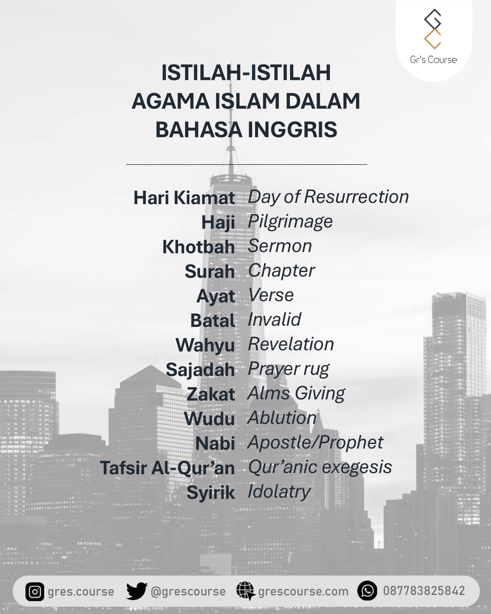 grescourse's tweet photo. Mumpung lagi di Bulan suci Ramadan, yuk tingkatkan kemampuan bahasa Inggrismu dengan mempelajari istilah-istilah agama Islam dalam Bahasa Inggris. 😊

Sekarang giliran kamu!
Apa Bahasa Inggrisnya:
1. "sujud"
2. "surga"
3. "sedekah"

Share di komen ya 😊 https://t.co/lLXf4mHX7d