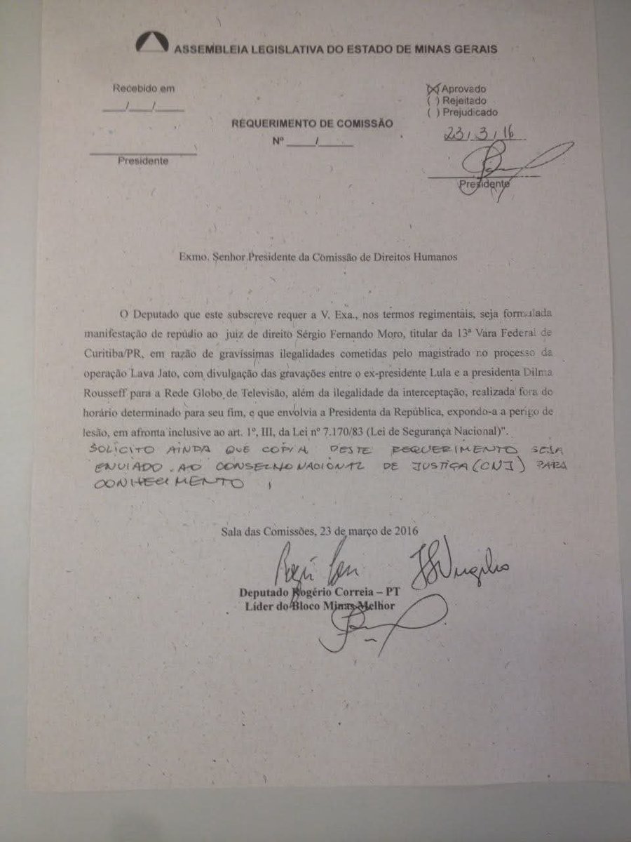 Há nove anos atrás aprovamos na ALMG moção de repúdio ao ex ministro Sérgio Moro, por divulgar grampo ilegal contra os presidentes Dilma e Lula. A operação Lava Jato terminou desmoralizada por ter sido instrumento jurídico ilícito da extrema direita e Moro é um zumbi politico.