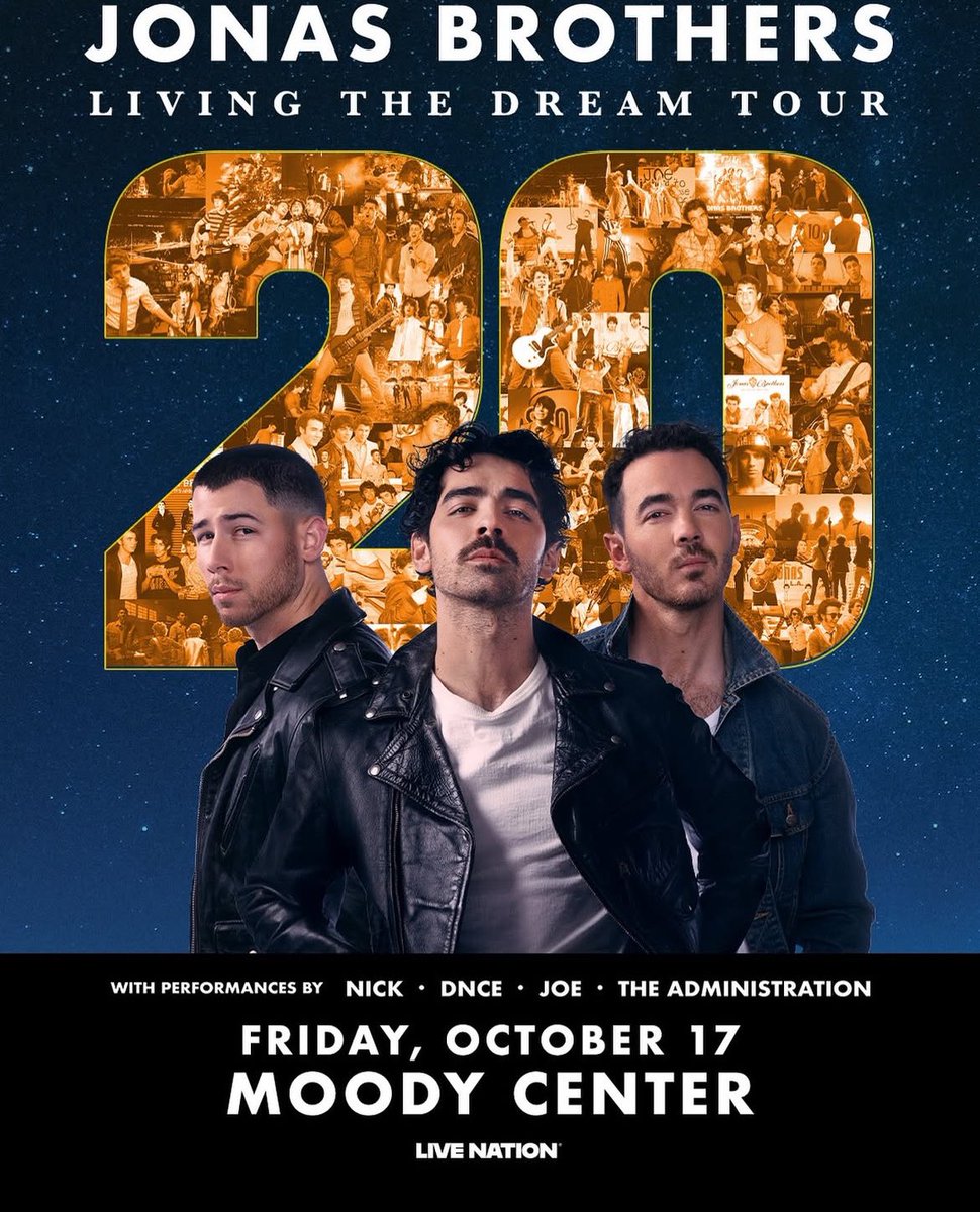 atxconcert's tweet image. 20 years later and still burnin’ up for the Jo Bros! Live the dream with them on 10/17 — performances by Nick, DNCE, Joe, and The Administration.
Sign up now for Artist Presale to get early access tickets this Thursday, March 27 at 10am!
General Onsale — Fri, March 28 at 10am.