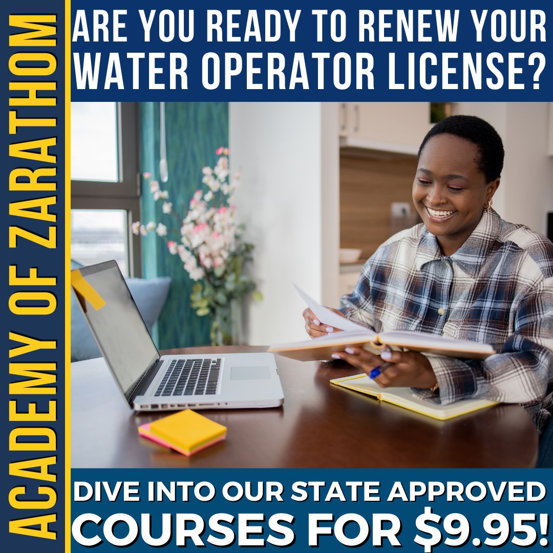 Zarathom_Online's tweet image. 💧 Earn contact hours at l8r.it/nFLW 

#WastewaterTraining #WaterIndustry #OperatorCertification #EarnContactHours #WaterProfessionals #WastewaterOperators #AffordableLearning #AcademyOfZarathom #OnlineTraining #UtilityWorkers #ZarathomCertified #WastewaterManagement