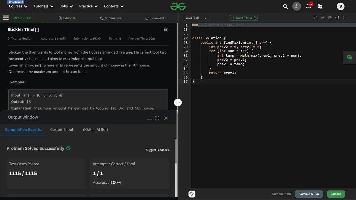 babloopal820's tweet photo. Day - 127/160 of  @geeksforgeeks 🚀
Problem solved:- Stickler Thief🥷💯
"Make it work, make it right, make it fast"
 #gfg160 #geekstreak2025  #potd #day127 #Java #dsa https://t.co/dRMKwjPZ8f