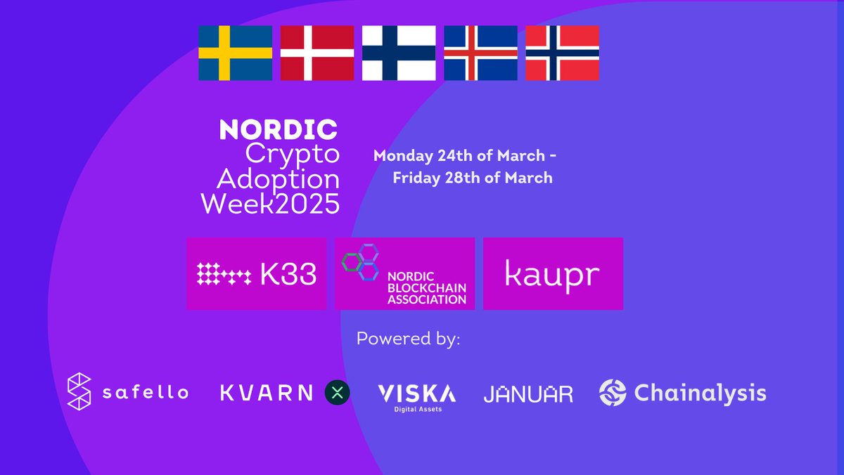 Kaupr.io - news and events (@kaupr_io) on Twitter photo The blockchain, web3 and crypto industry in the Nordics is coming together supporting increased visibility, knowledge and adoption of cryptoย in the Nordics.
The organizers of the Crypto Adoption Week 2025, <a href="/K33HQ/">K33</a>, Nordic Blockchain Association <a href="/nordicblock/">Nordic Blockchain Association</a> and <a href="/kaupr_io/">Kaupr.io - FUTURE OF FINANCE</a> is The blockchain, web3 and crypto industry in the Nordics is coming together supporting increased visibility, knowledge and adoption of cryptoย in the Nordics.
The organizers of the Crypto Adoption Week 2025, <a href="/K33HQ/">K33</a>, Nordic Blockchain Association <a href="/nordicblock/">Nordic Blockchain Association</a> and <a href="/kaupr_io/">Kaupr.io - FUTURE OF FINANCE</a> is