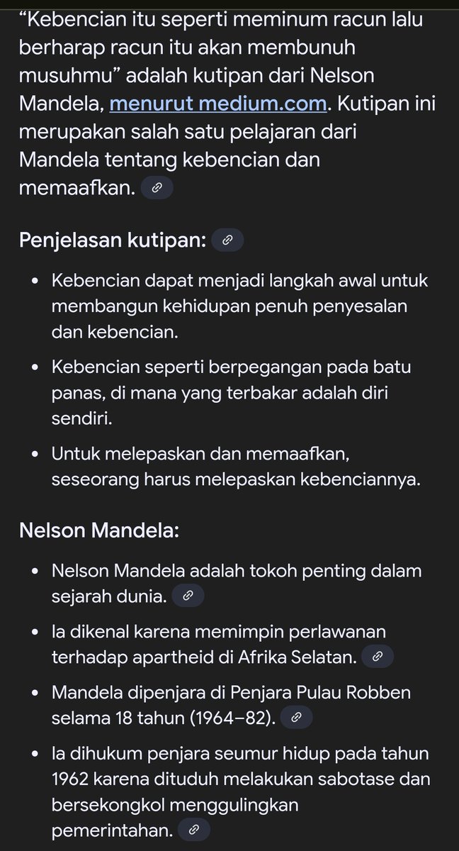 Nice quote ..
Kebencian itu seperti seseorang yang meminum racun, seseorang racun meminum racun, tapi dia berharap orang lain yang mati. 
~Nelson Mandela