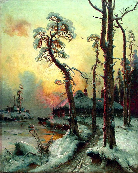 Xudozhnikipoeti's tweet photo. Юлий Клевер. «Зимний пейзаж с рекой и домами». 1914 г. https://t.co/Uz26ZapJ46