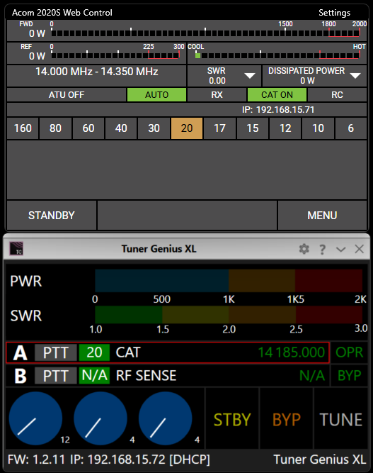 Station HF 2025 v2

Bureau:
Controleur Icom IC-7760 with RC28 &amp; SM30
Remote Acom 2020S
Remote Tuner Genius XL

Cave:
Base Icom IC-7760
Acom 2020S
Tuner Genius XL

Cabanne: 
1x 4O3A Commutateur coaxial croisé 2:2 
2x Diamond CMF2000
2x Acom L-PROT 2000
Shelly Pro 3
