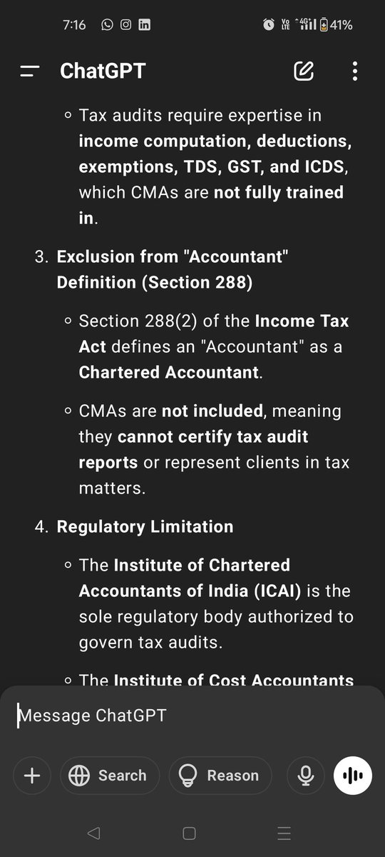 HR2545's tweet image. @UpdatesOfCMA members of  @ICMAICMA are unfit and useless for conducting the Tax audit under the Income-tax Act as per ChatGPT for the following reasons #TaxAudit #TAXAUDITFORCSCMA 

FYI @FinMinIndia @IncomeTaxIndia @theicai @ICMAICMA @icsi_cs @nsitharamanoffc @PMOIndia
